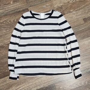 Womens Striped Black and White Long Sleeve Sweater Top Size Large